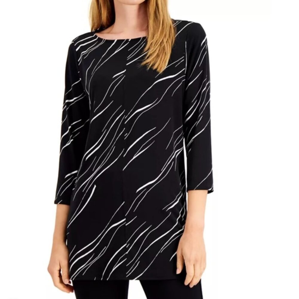 NWT Alfani Boat-Neck 3/4-Sleeve Printed Tunic M